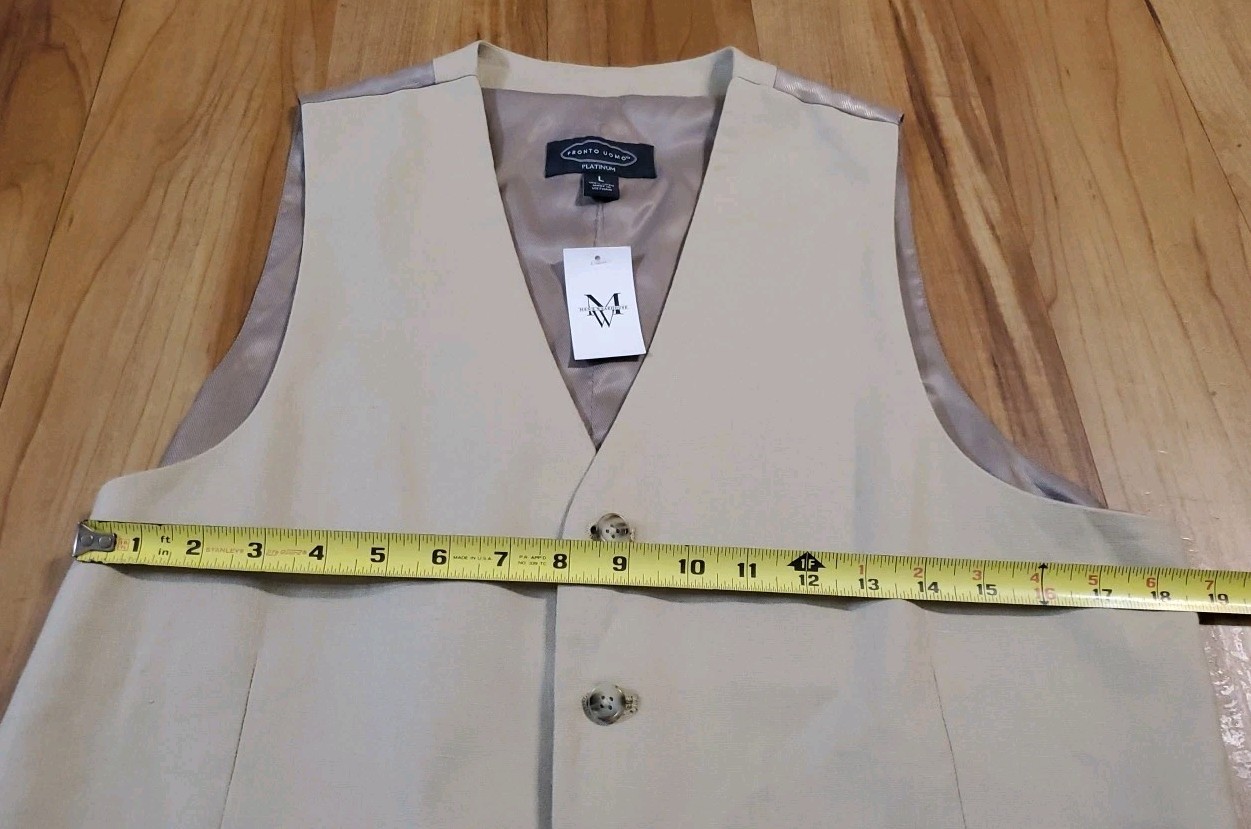 Pronto Uomo Platinum Linen Vest Mens Size Large Tan Dress Button Mens Warehouse