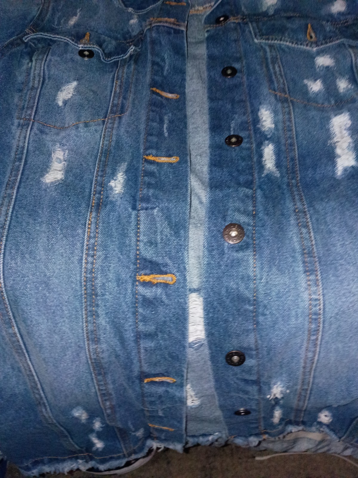 BLUE 84 Unisex Adults Blue Distressed Jean Jacket Button Front Pockets L