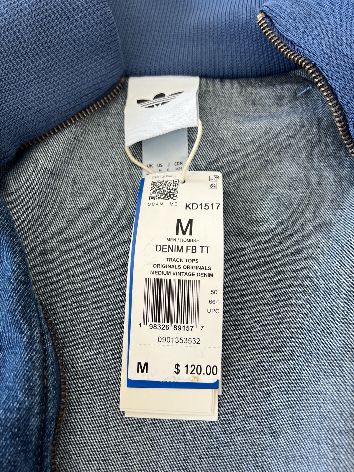 Men’s Adidas Originals Adicolor Denim Firebird Track Top Jacket KD1517 New