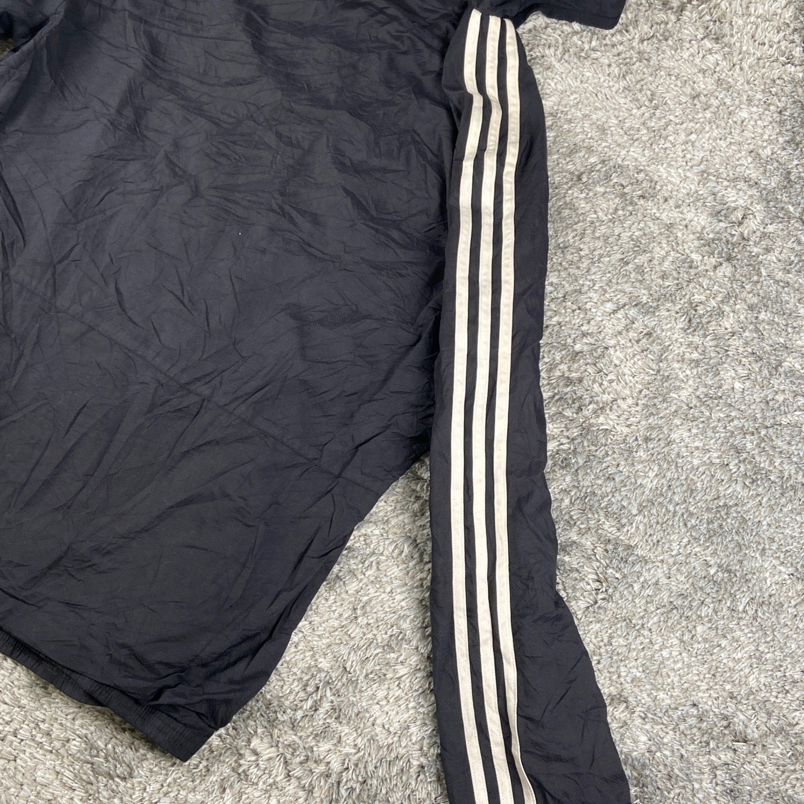 Vintage Adidas Windbreaker Jacket Mens L Black White 3-Stripe Hood Full Zip Mesh