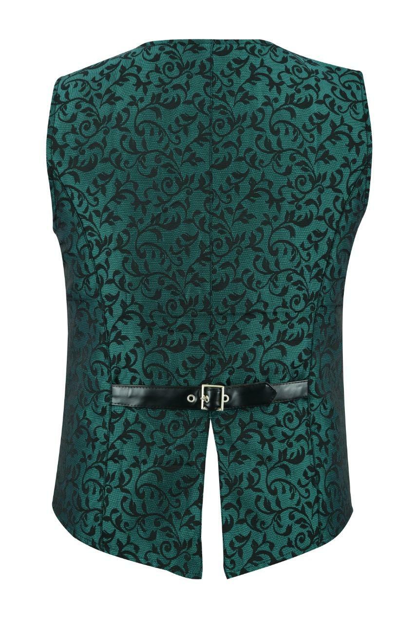 Premium Men’s Vest Waistcoat Green Damask Velvet Goth Steampunk VTG/Brocade Vest