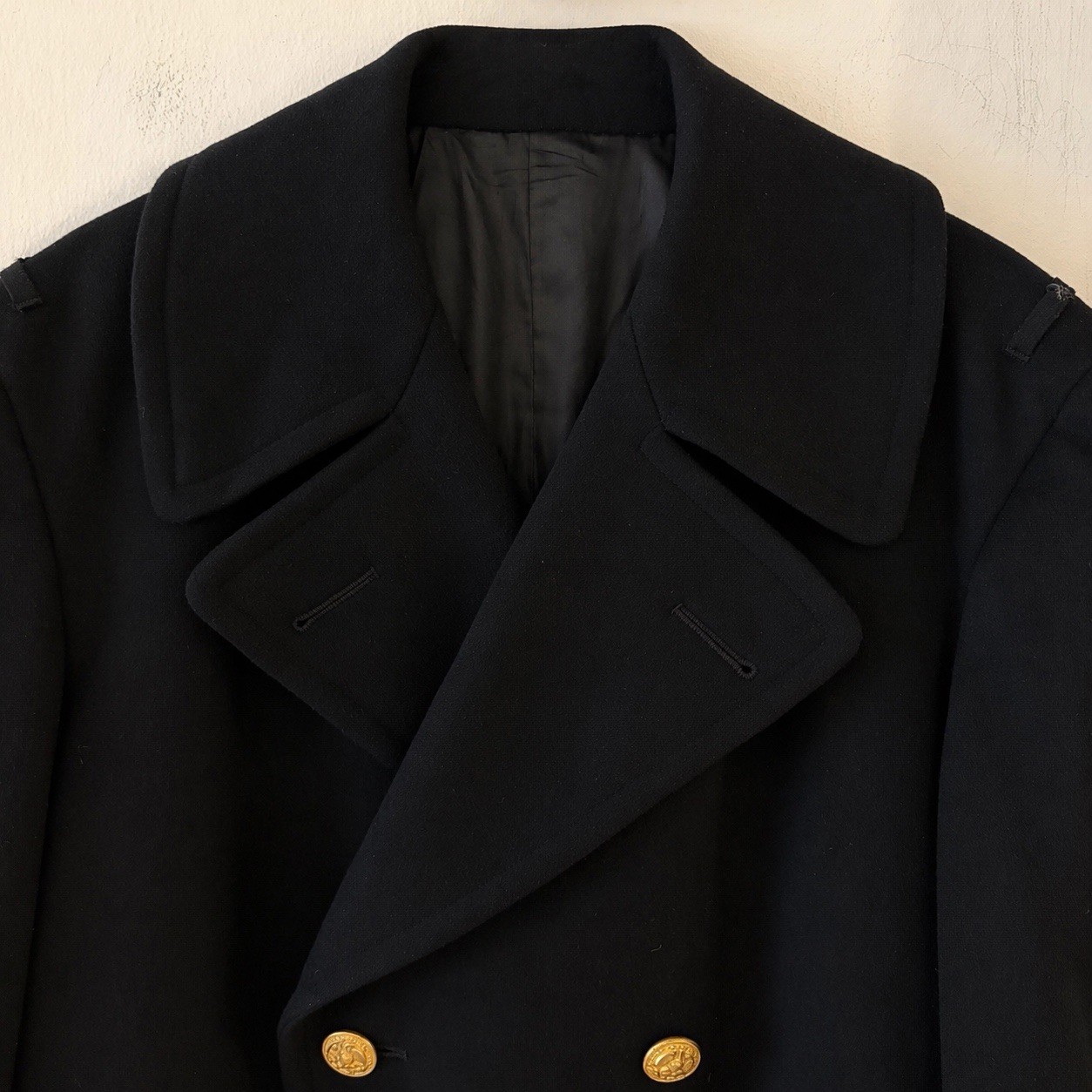 Vintage US Navy Dress Blue Wool Overcoat Gold Buttons Military Coat