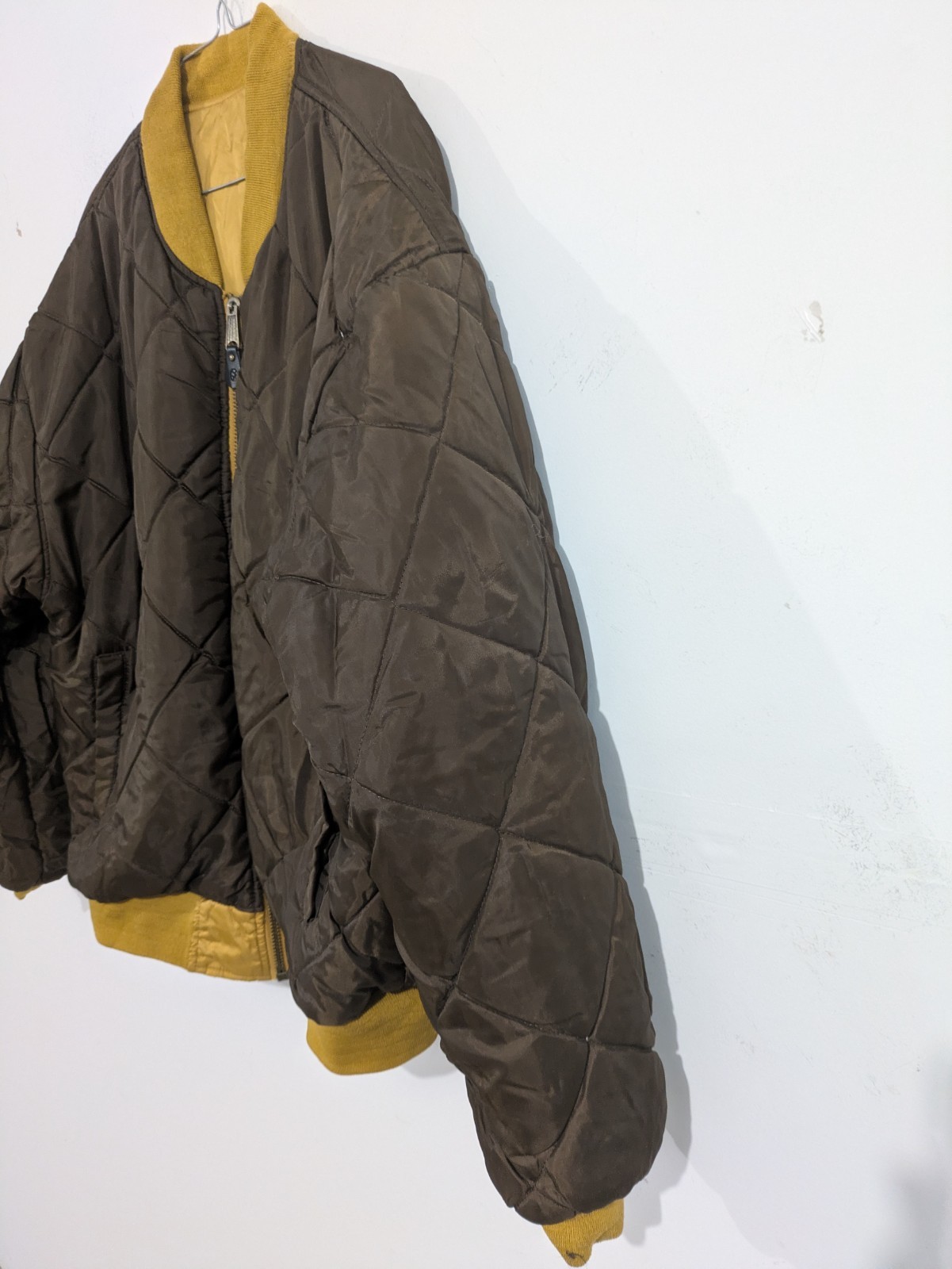 Men’s Reversible Quilted Bomber Jacket Brown/Tan Full Zip Pockets Size XL