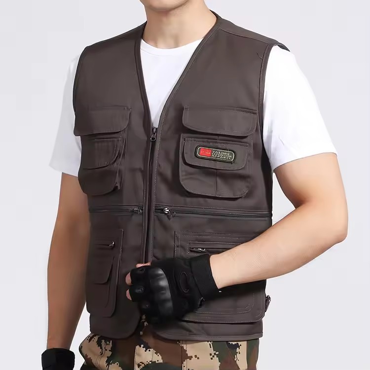 Multi Pocket Cargo Vest Mens Utility Fishing Hiking Outdoor Gilet Waistcoat Tops