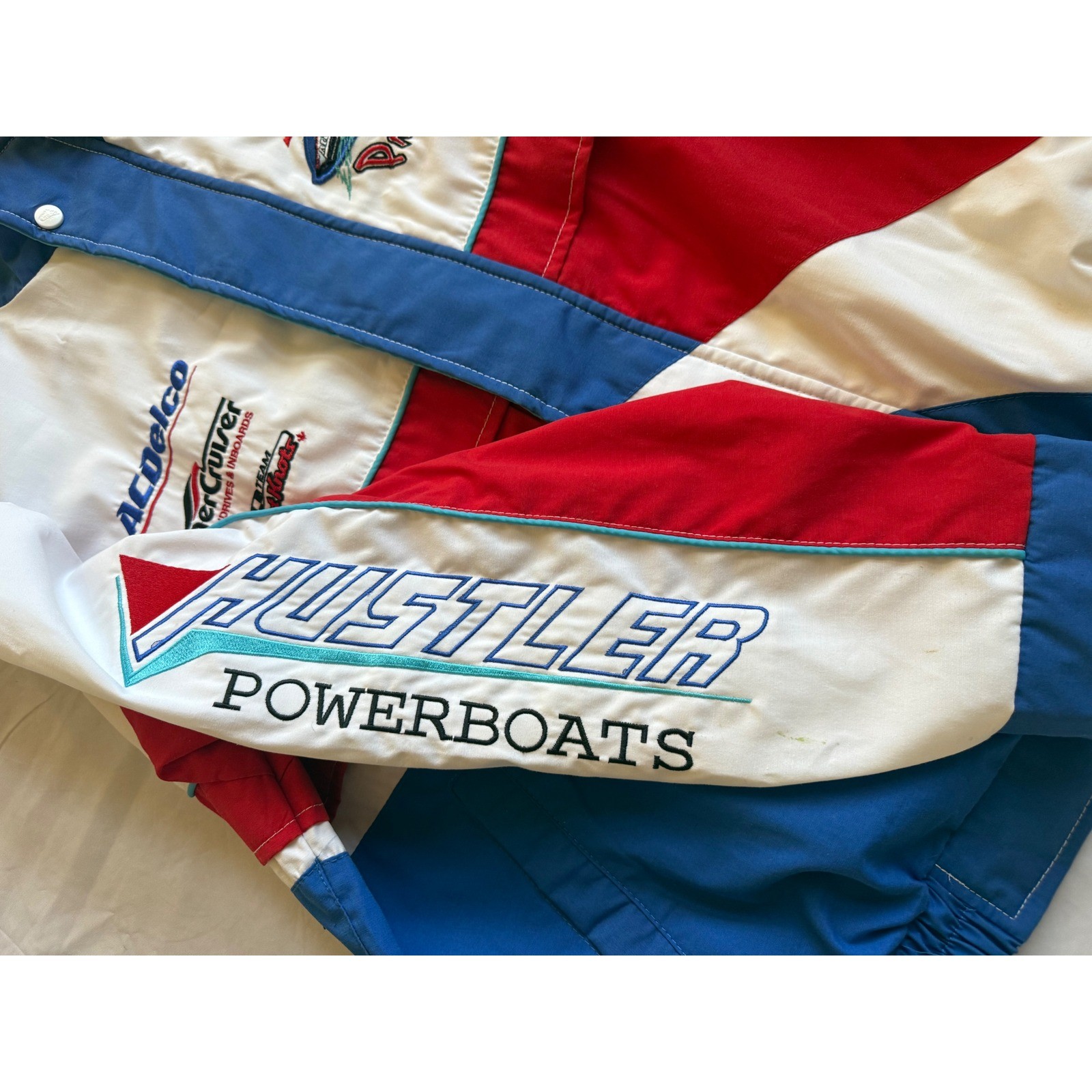 Choko Pro Sports Snap-on Racing Jacket Mens Blue Red White Hustler Powerboats XL
