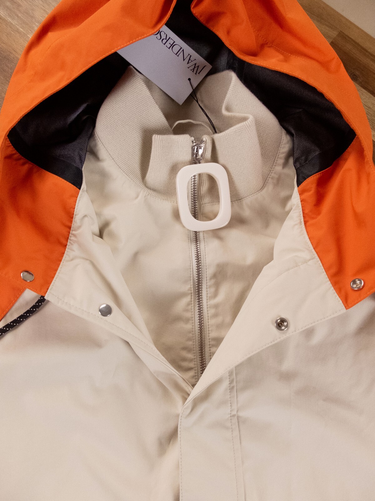 (NO CUSTOMS TAX) JW ANDERSON beige orange colorblock hooded parka jacket Medium