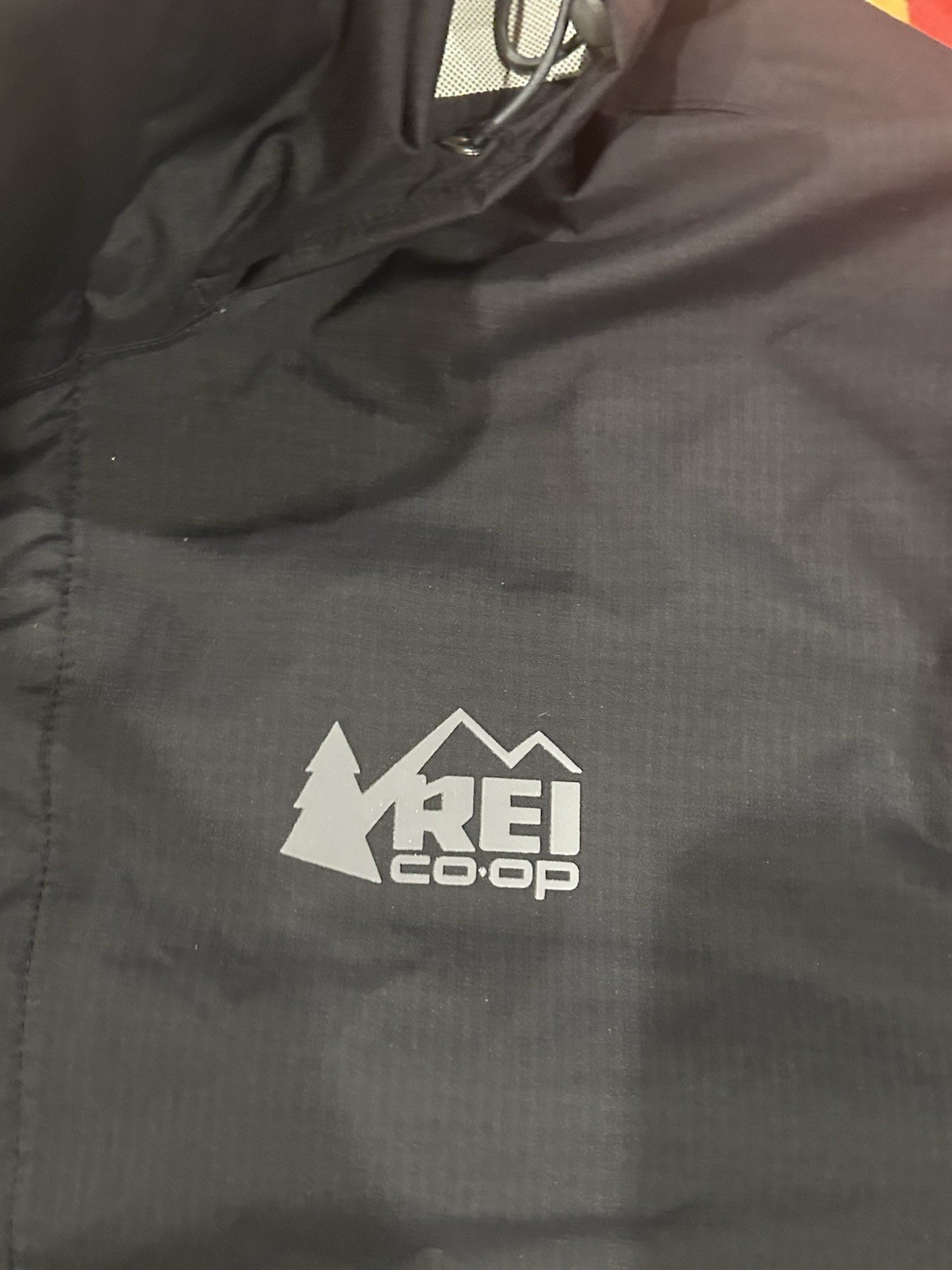 REI Co-Op PEAK 2.5L Black Zip-Up 100% Nylon Hooded Rain Jacket Men’s Large