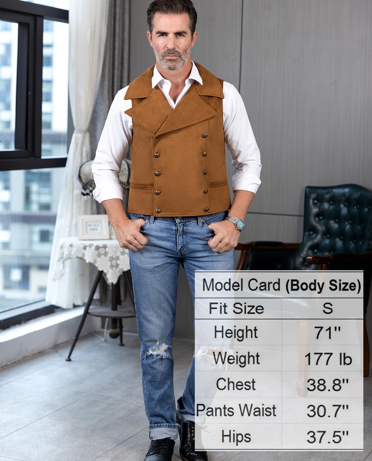 Mens Suit Suede Double Breasted Vest Classic Groomsmen Wedding Waistcoat Big