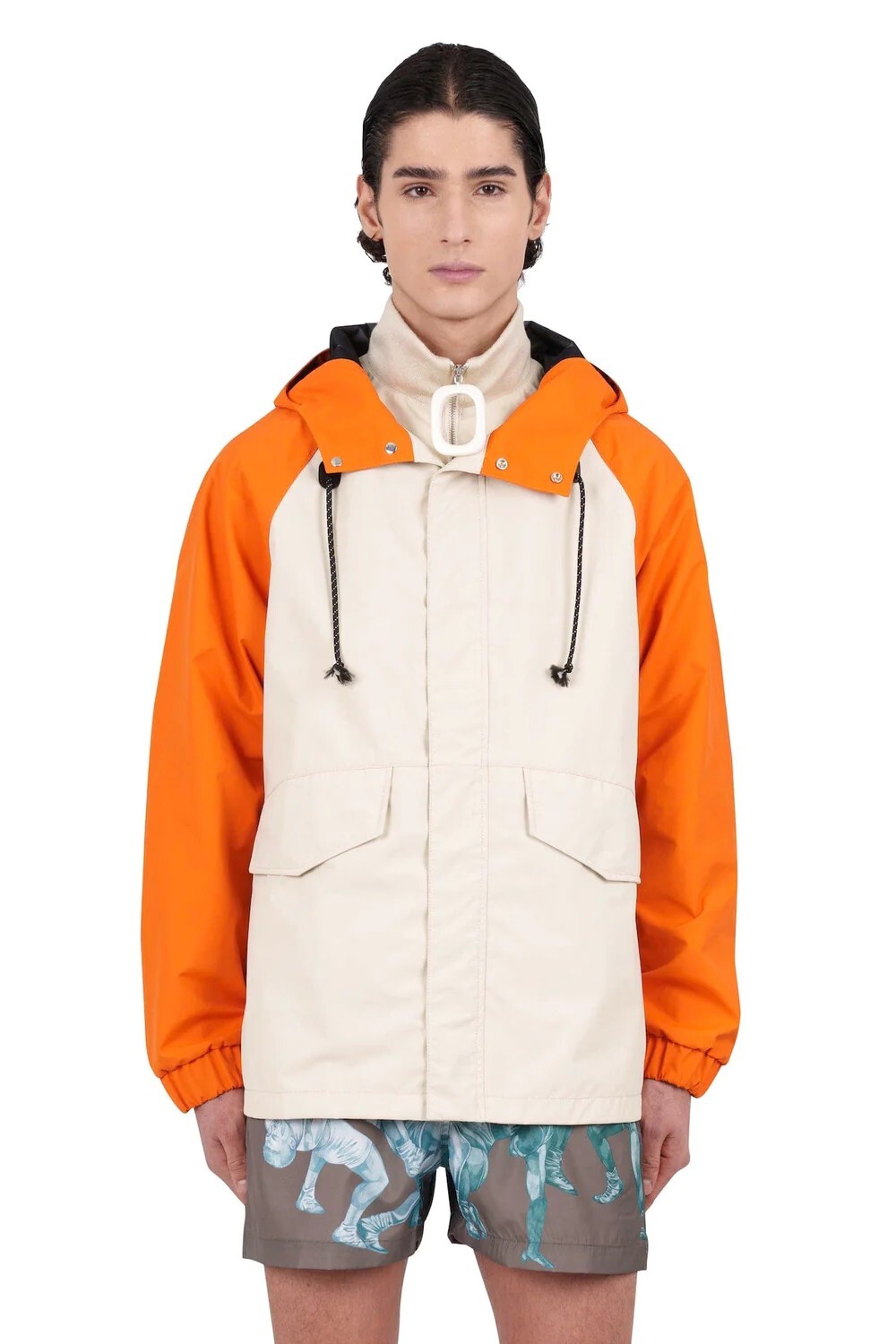 (NO CUSTOMS TAX) JW ANDERSON beige orange colorblock hooded parka jacket Medium