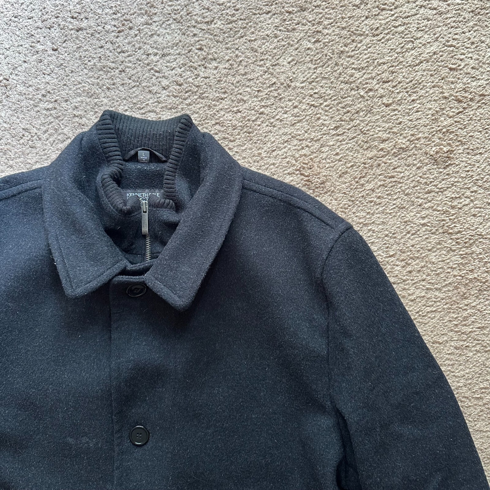 Kenneth Cole Jacket Mens Large Reaction Full Zip Wool Blend Pockets Dry Clean