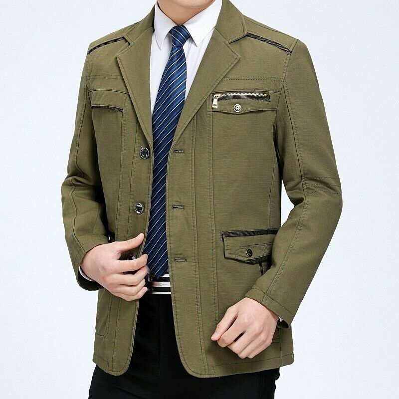 Mens Trench Jacket Windbreaker Outwear Parka Lapel Cotton Overcoat Business