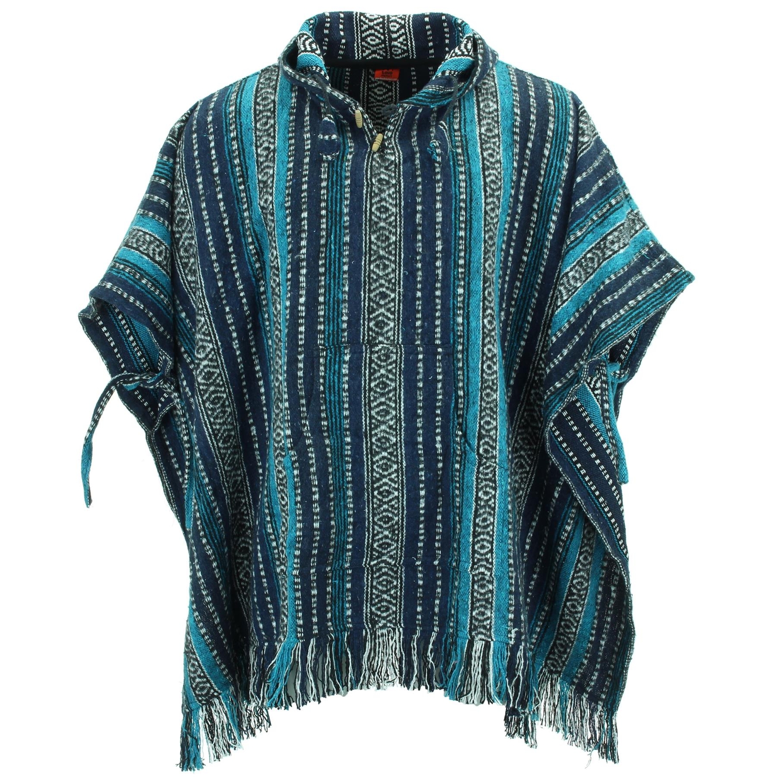 Poncho Hooded Cotton Woven Unisex Adults Warm Cold Dip Robe Blue