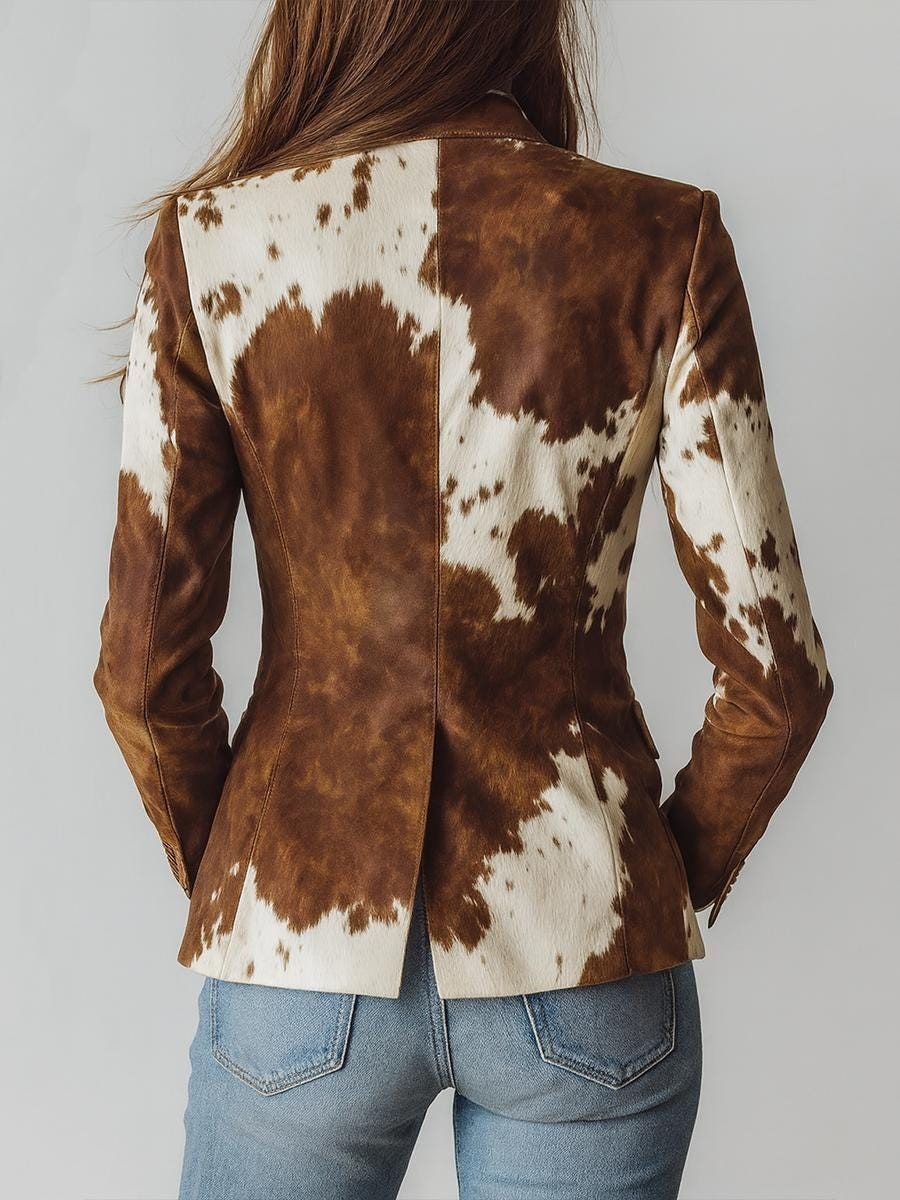 Women’s Cowhide Hair-On Hide Style Blazer Jacket XS TO 3XL