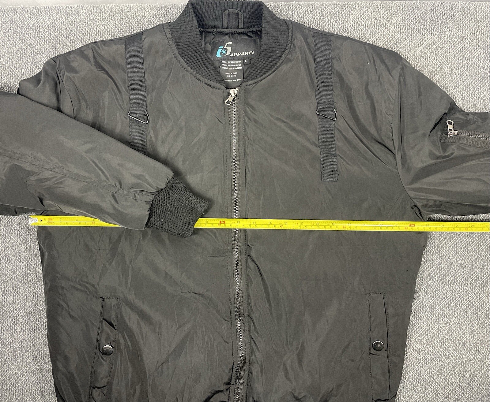 i5 Apparel United States Flag Men’s LARGE Black Full Zip Bomber Jacket NWT