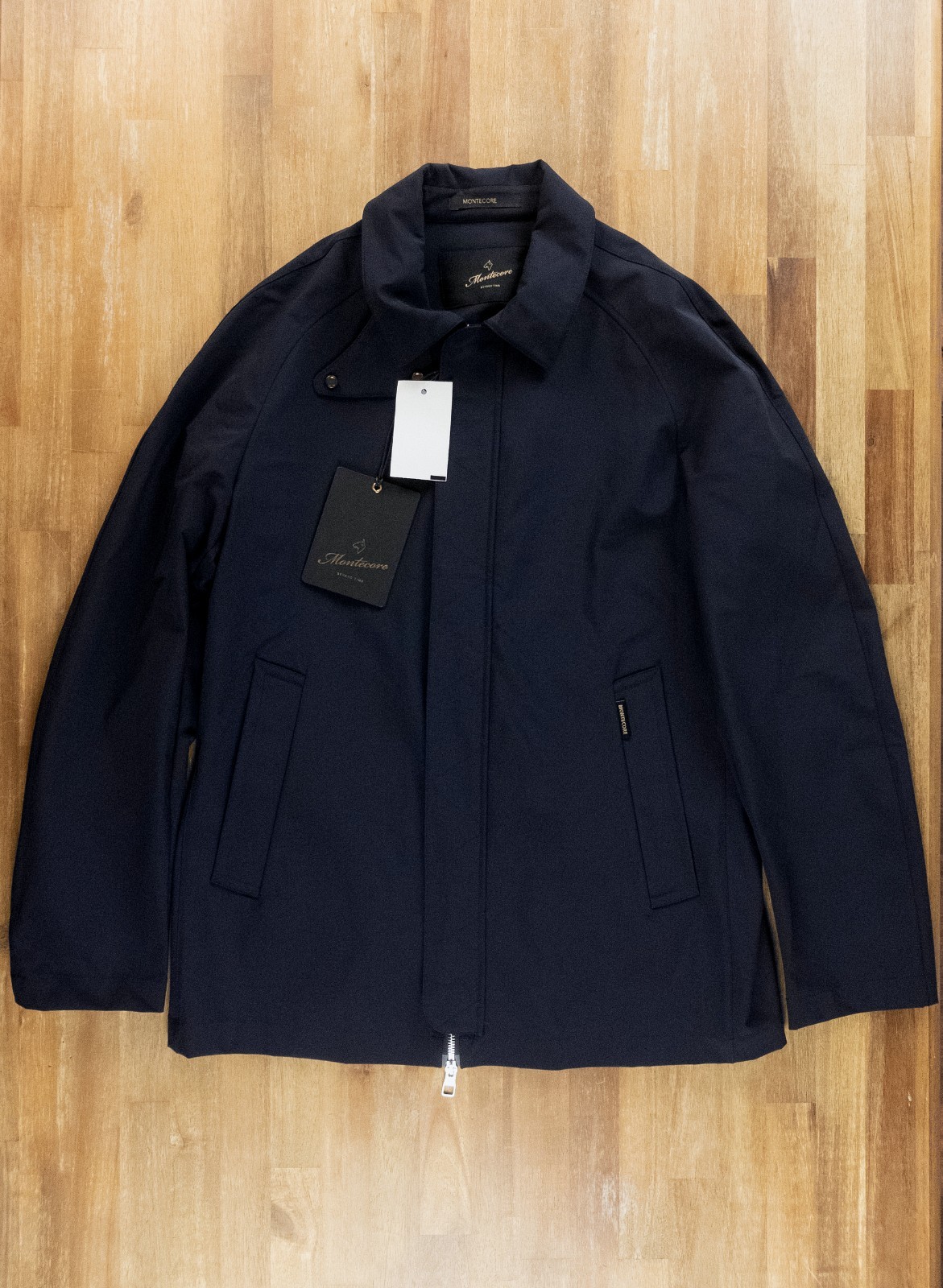 (NO CUSTOMS TAX) MONTECORE Italy dark blue nylon coat jacket Size 52 IT / XL