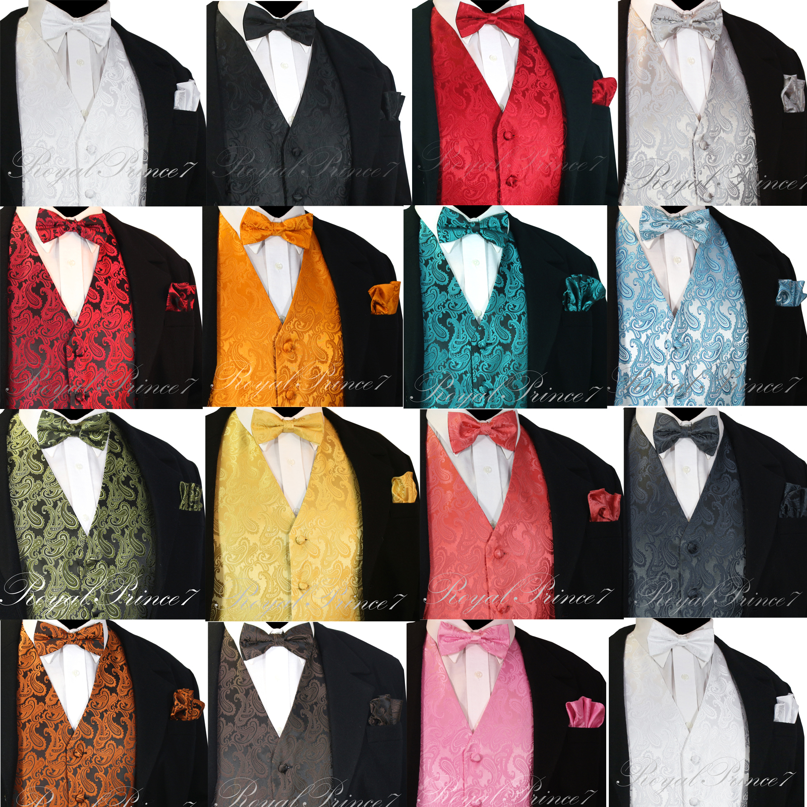 NEW Men’s PAISLEY Design Dress Vest and Bow Tie & Hankie Set For Suit or Tuxedo