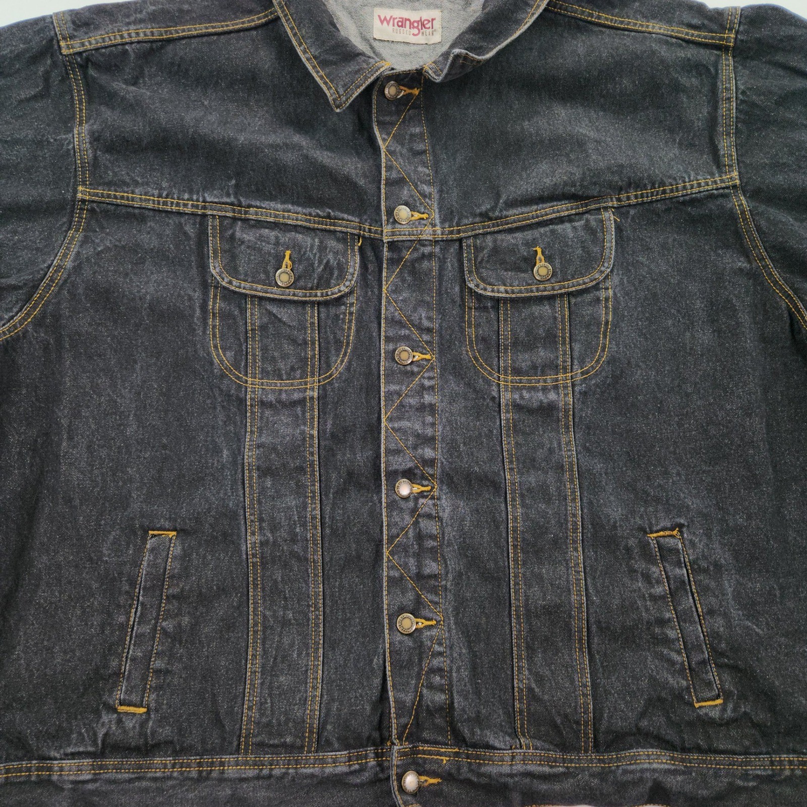 Vintage 90s Wrangler Rugged Wear Black Denim Trucker Jacket Men’s 3XL Excellent