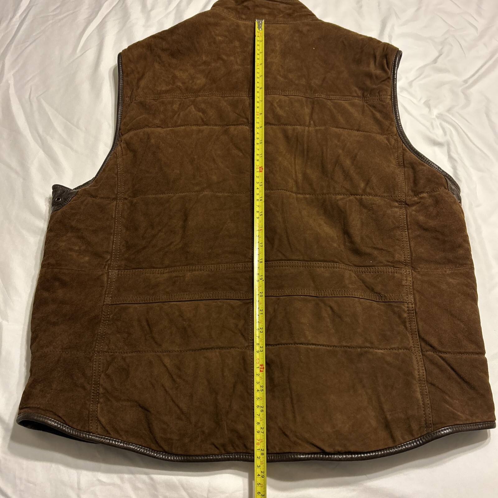 Daniel Cremieux Leather Vest Men Brown Medium Full Zip Button Belted Collar 2XB