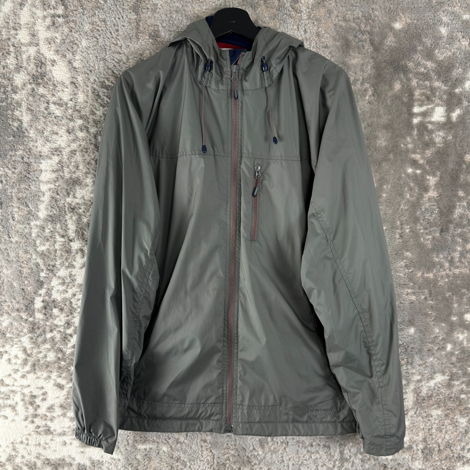 LL Bean Size S Outdoor Drawstring Hooded Windbreaker Jacket Gray Long Sleeve