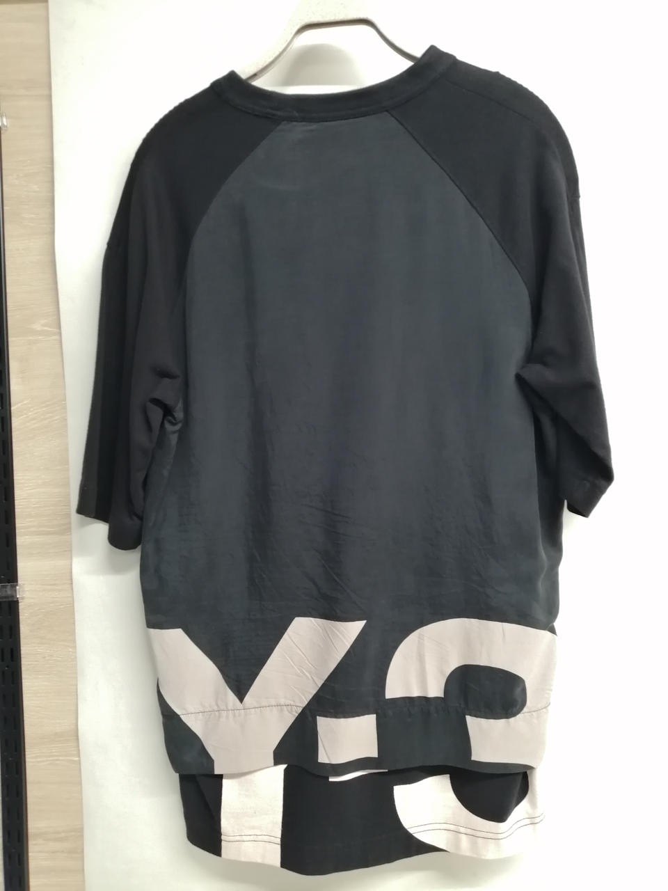 Y-3 Black T-Shirt No Collar Tag Men’s Casual Cotton Top 75cm
