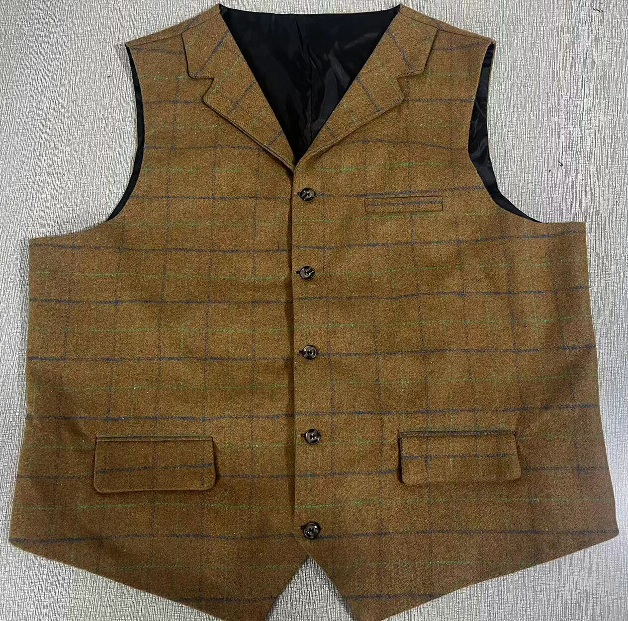 Mens Suit Waistcoat Tweed Vest Plaid Wedding Vintage Wool Hunting Windowpane 3XL