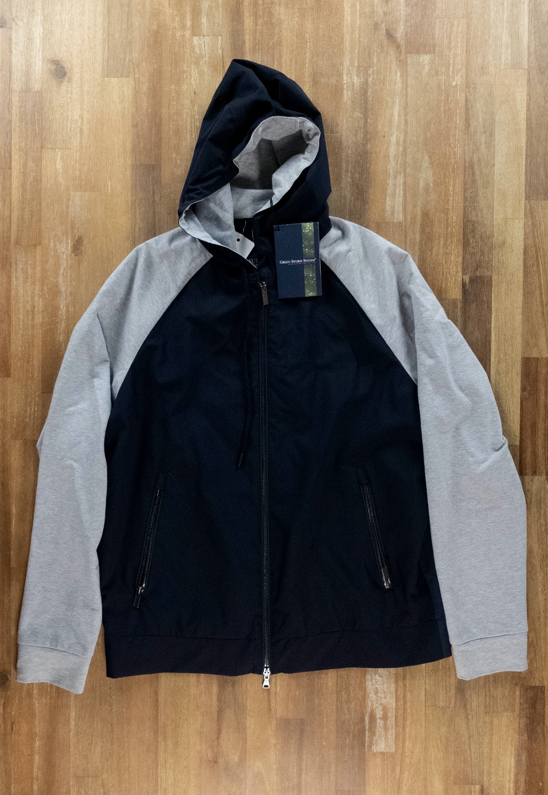 (NO CUSTOMS TAX) PAUL & SHARK navy blue paneled hooded casual jacket Size Large