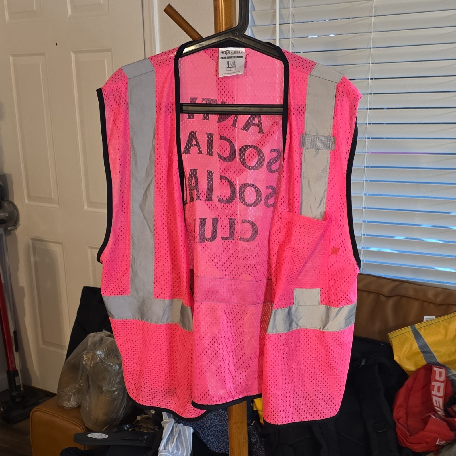 Anti Social Social Club Men’s Pink/Gray Reflective Logo V-Neck Safety Vest XL