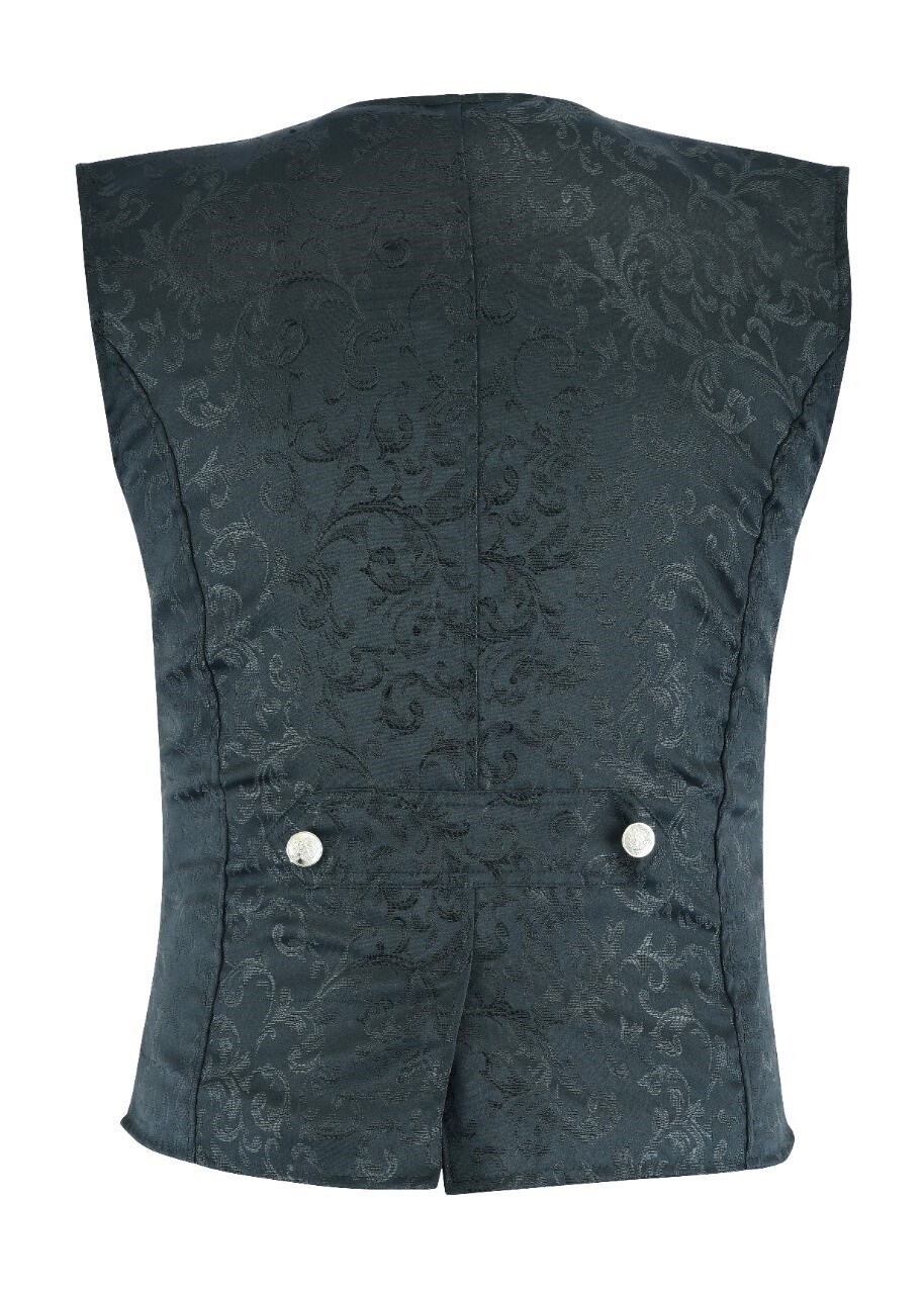 MEN’S BLACK BROCADE TAILORED VICTORIAN SINGLE BREASTED WAIST COAT VEST/USA