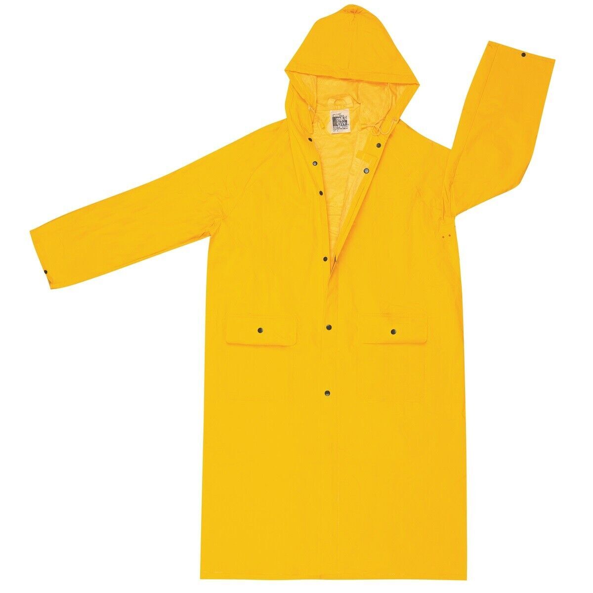 Yellow Safety Rain Coat Rain Jacket 49″ Detachable Hood .35mm PVC / Polyester