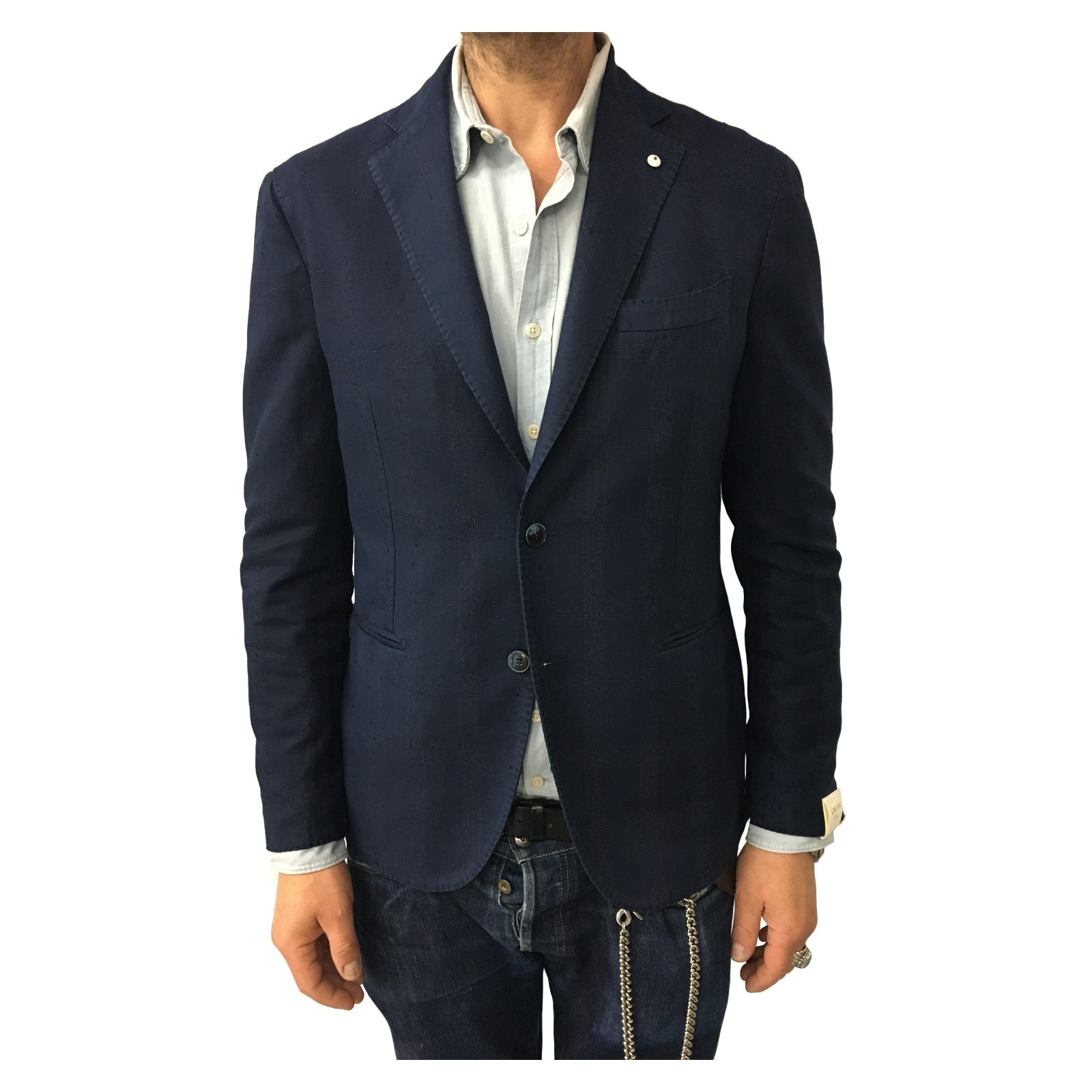 L.B.M. 1911 Men’s Blue Worked Unlined Jacket 78% Cotton 18% Linen Slim Fit 2875