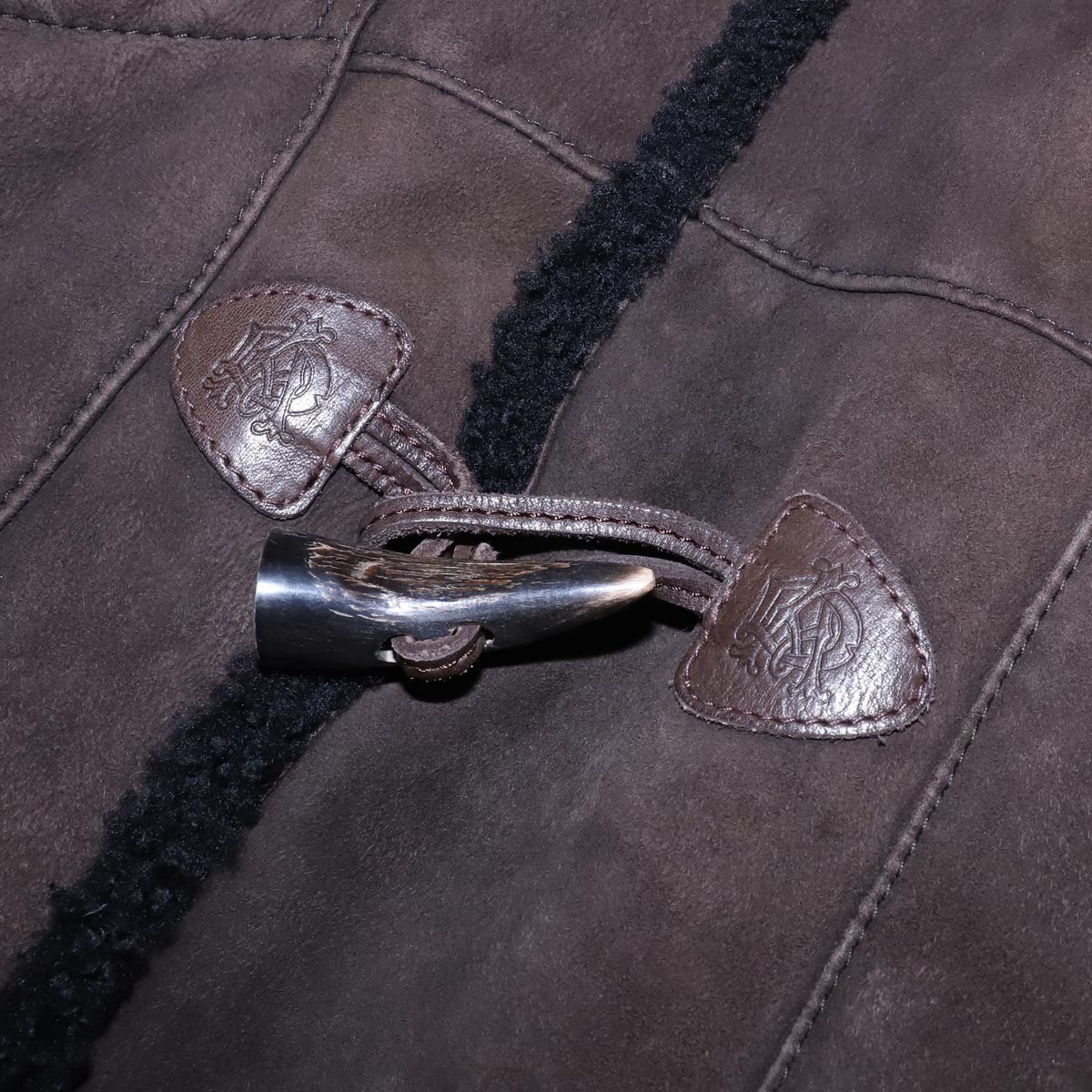 Alfred Dunhill Embossed Lambskin «DA» Leather Toggle Shearling Duffle Coat