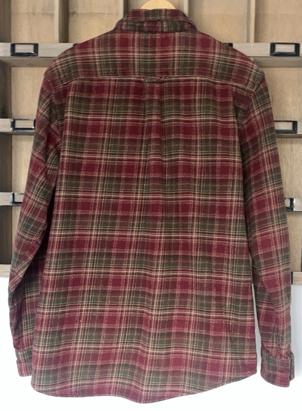 Mens L Orvis Heavy Weight Flannel Shirt Thick Jacket Plaid Button Up Pockets