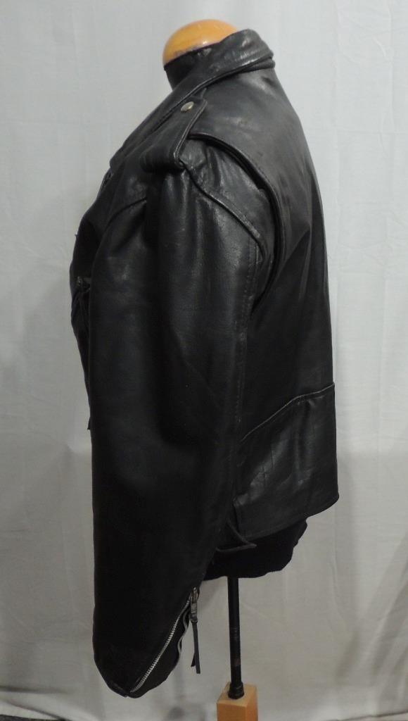 FIRST Genuine Black Leather Motorcycle JACKET Belt Side Laces Men’s 40 * ~ EUC