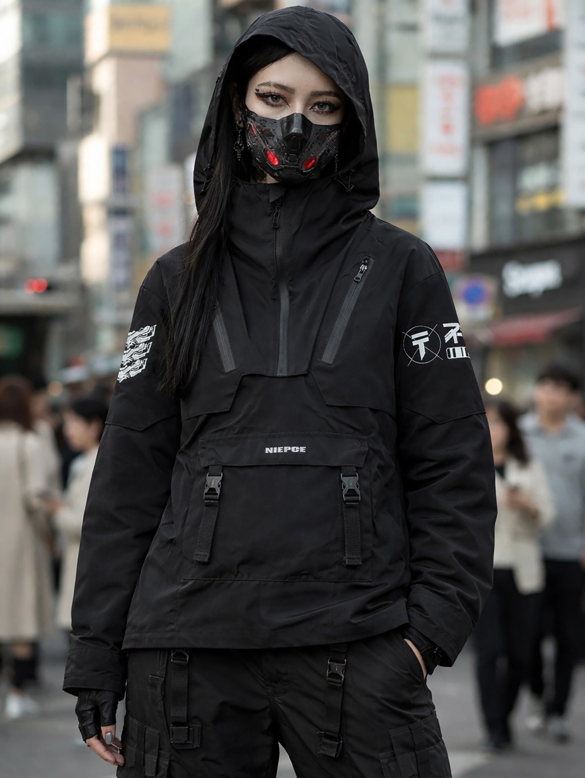 Niepce Black Japanese Techwear Windbreaker Combat Jackets for Men