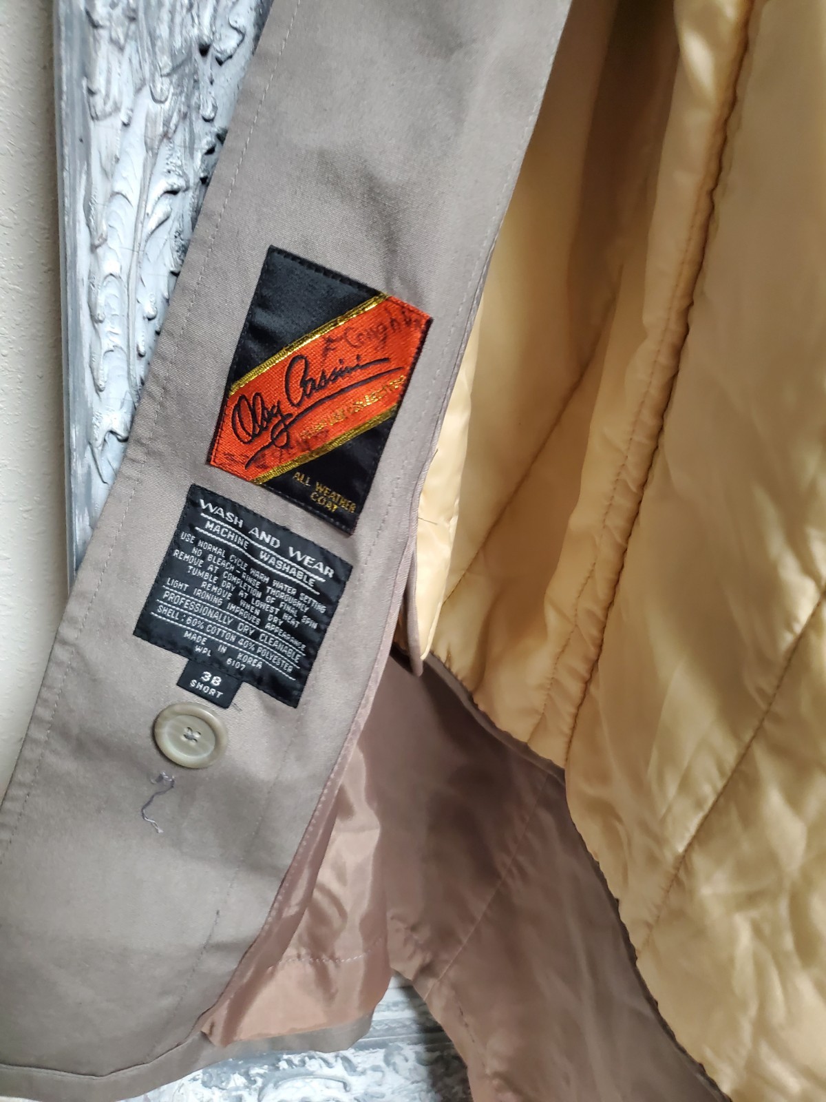 Vtg Men Sz 38S Oleg Cassini Top Trench ALL Season Zip Out Liner Machine Washable
