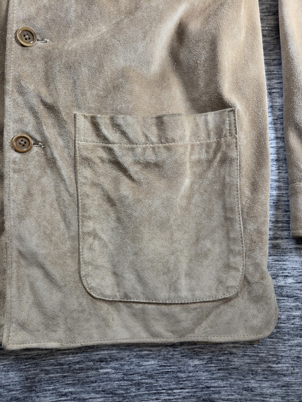 Men’s Small Banana Republic Suede Leather Jacket Tan/Beige Vintage Three Pockets