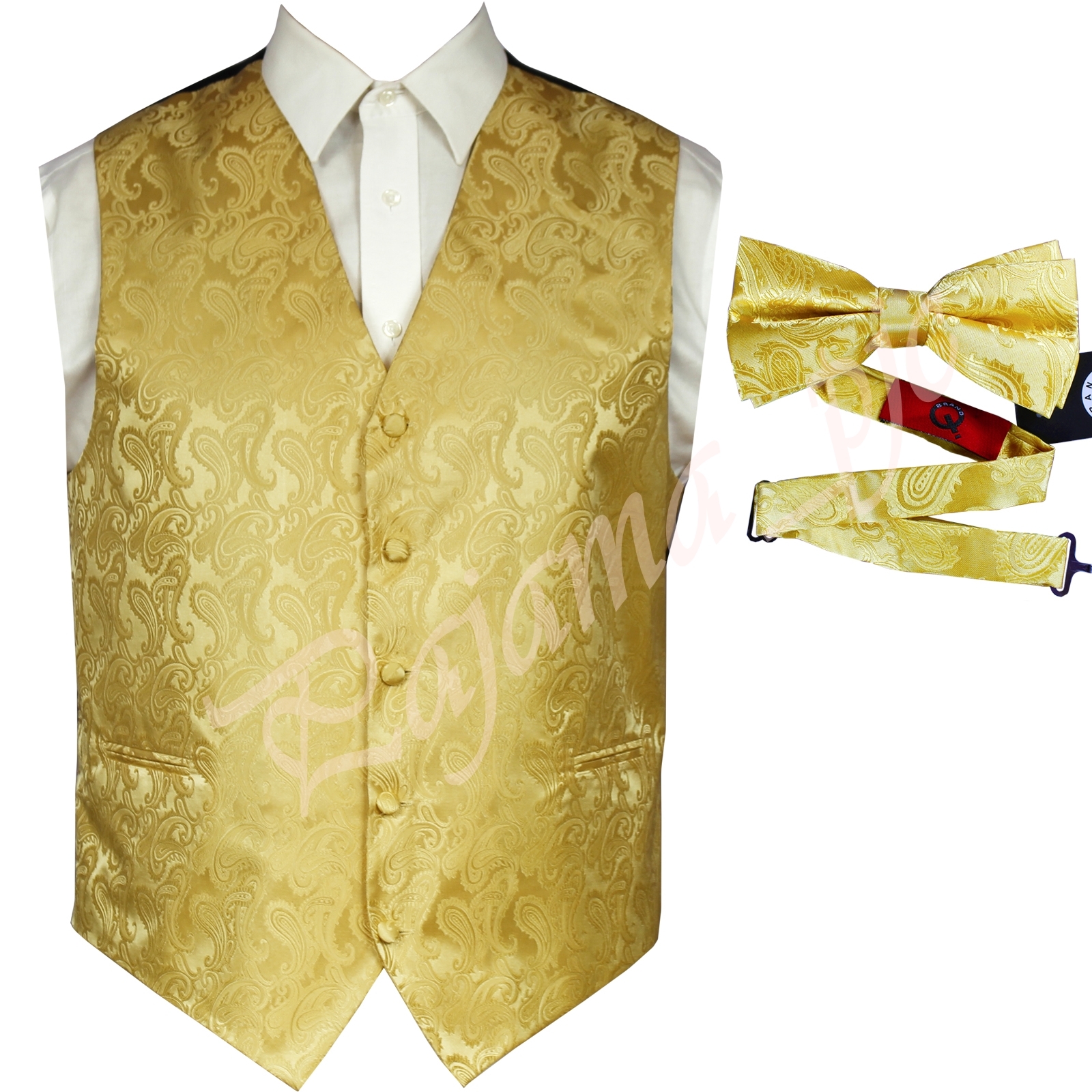 GOLD XS to 6XL Paisley Tuxedo Suit Dress Vest Waistcoat & Bow tie Wedding Prom