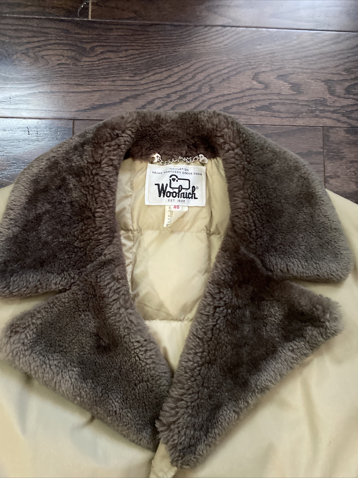 Vtg WOOLRICH Belted Fur Collar Car Coat Jacket Prime Northern Goose Down Mens 46
