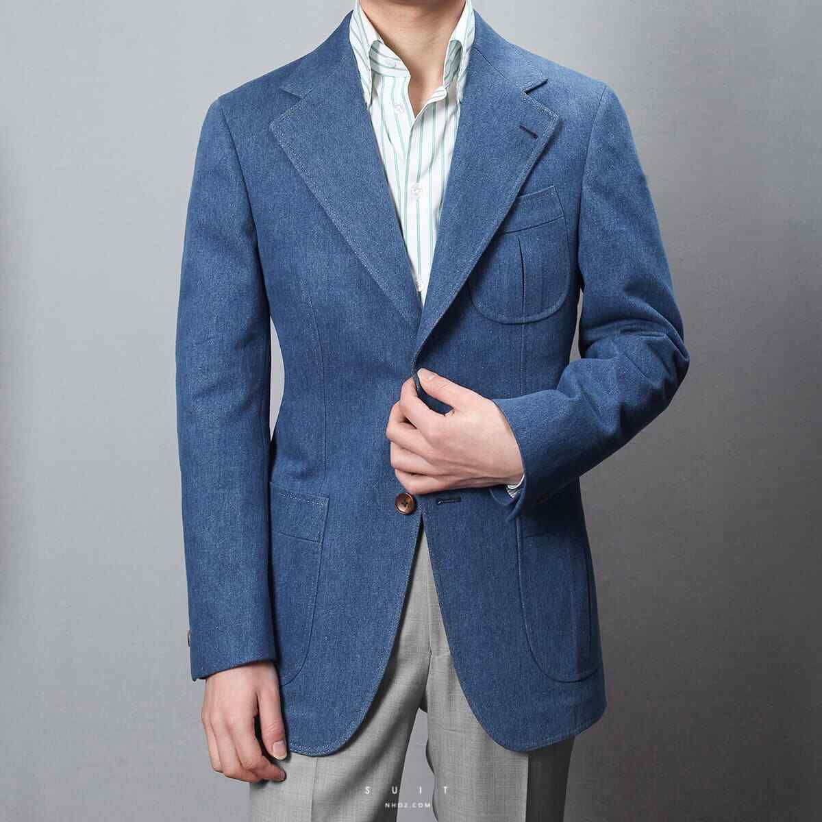 Denim Men Suits Single Breasted Jacket Notch Lapel Blazer Business Casual Wear