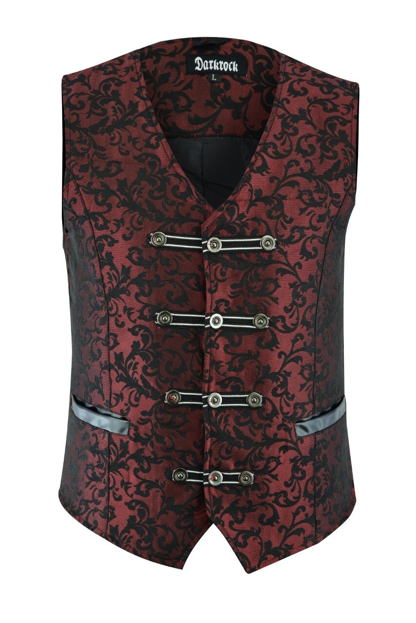 Premium Mens Vest Waistcoat Red Damask Velvet Goth Steampunk VTG/Brocade Vest
