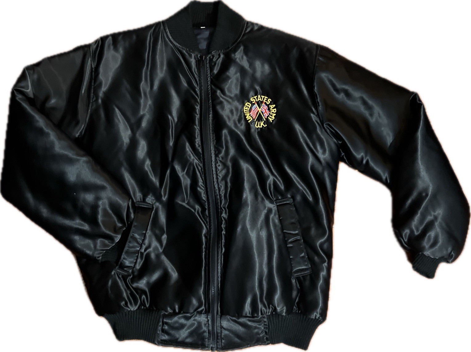 VTG United States Army U.K. Satin Bomber Full Zip Jacket Men’s L Embroidered
