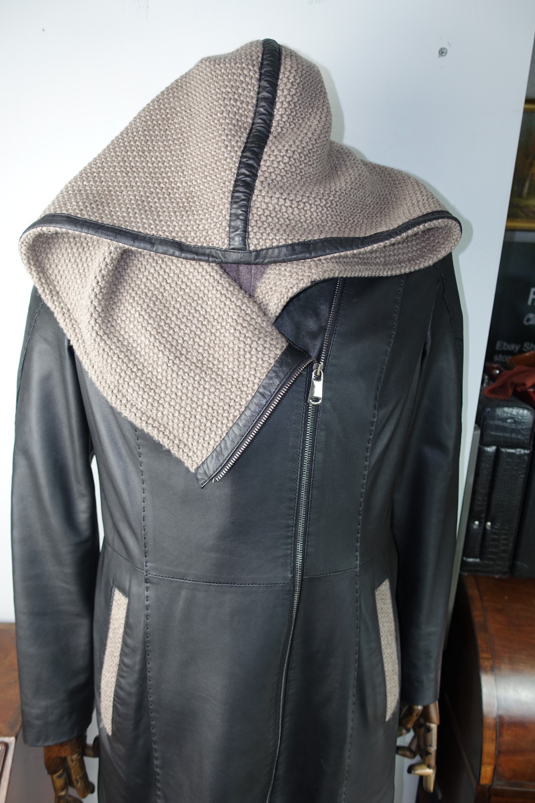 £1950 GIAN LUCA LEATHER LAMBSKIN WOVEN HOODED COAT ITALY 38 48 S ITALY