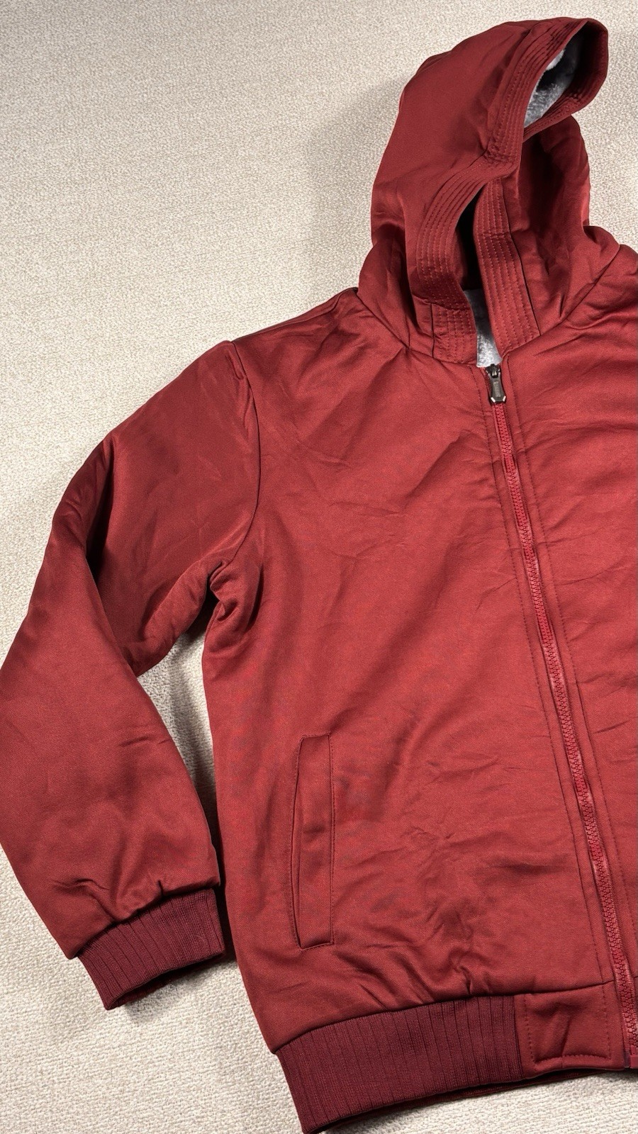 Unbranded Hooded Full Zip Sherpa Lined Jacket Adult Large Maroon Athletic Casual