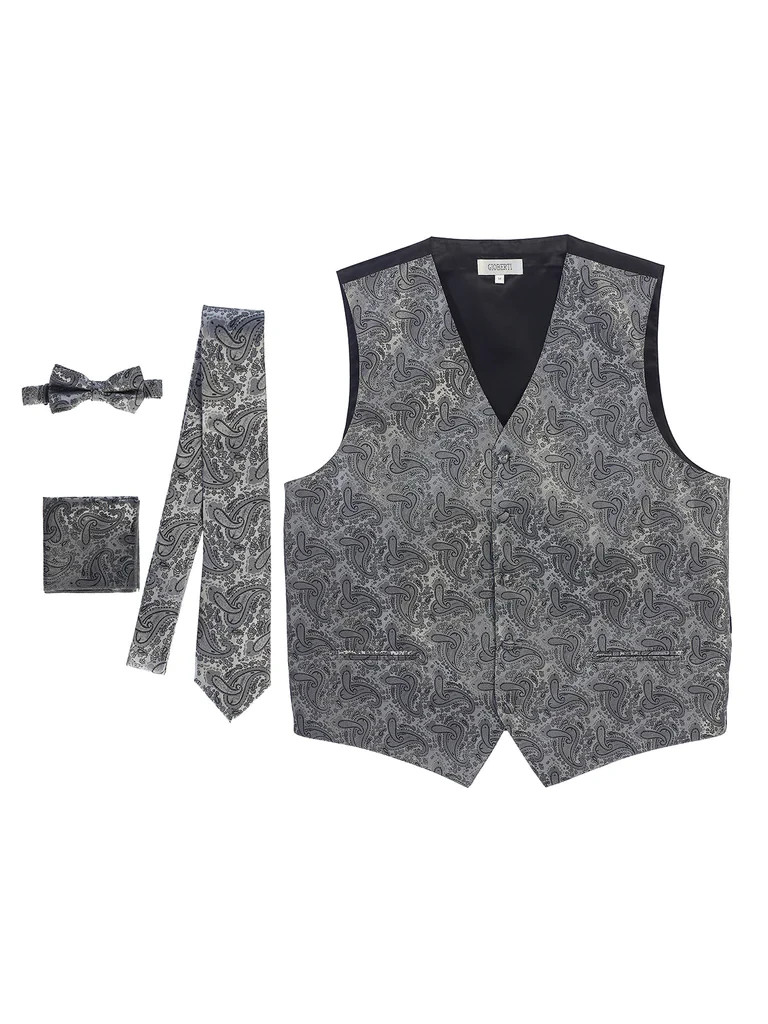 Gioberti Men’s 4 Pc Formal Jacquard Paisley Vest Set 100 % Polyester Size XS-4XL