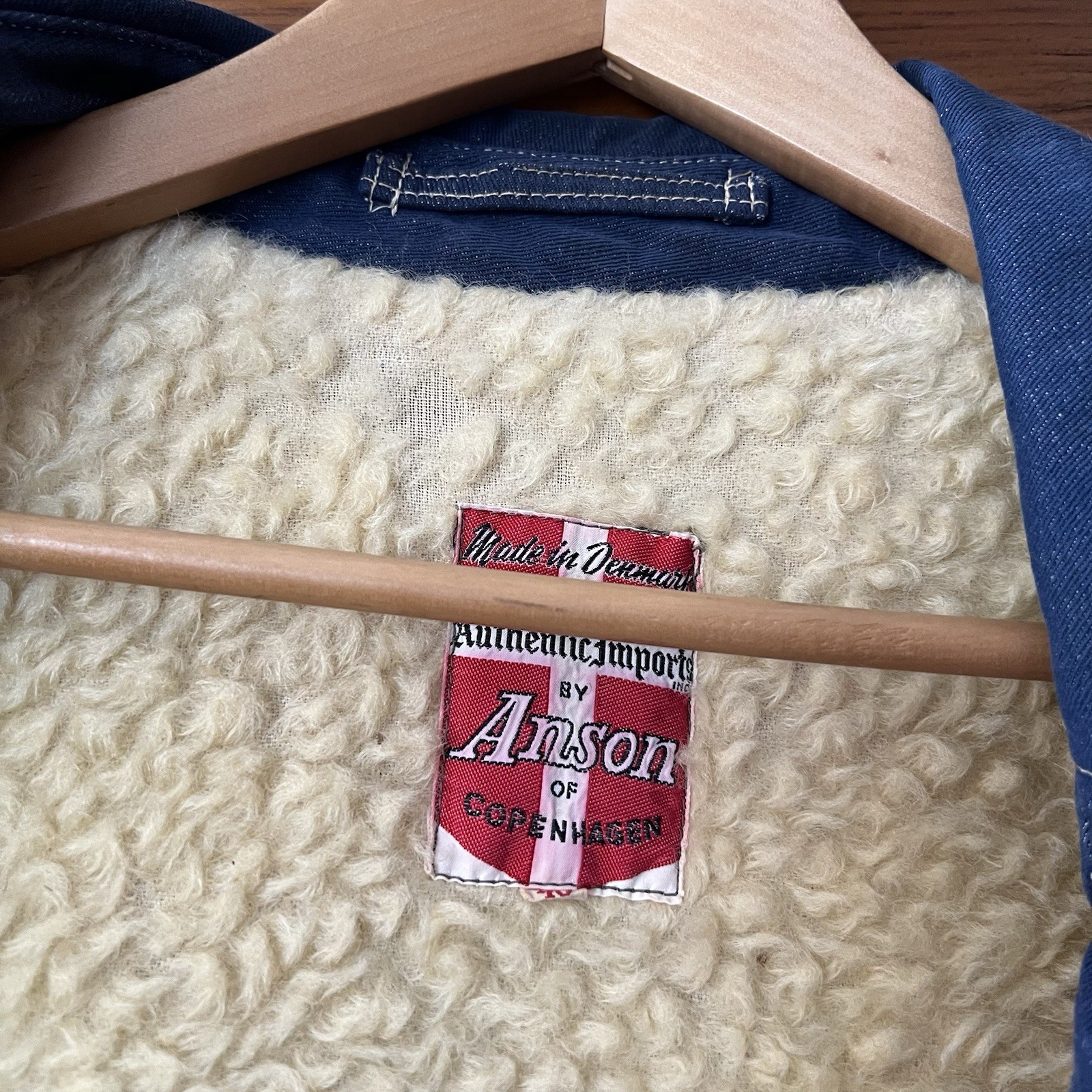 Vintage Made In Denmark Anson Of Copenhagen Denim Sherpa Wool? Lined Coat 40