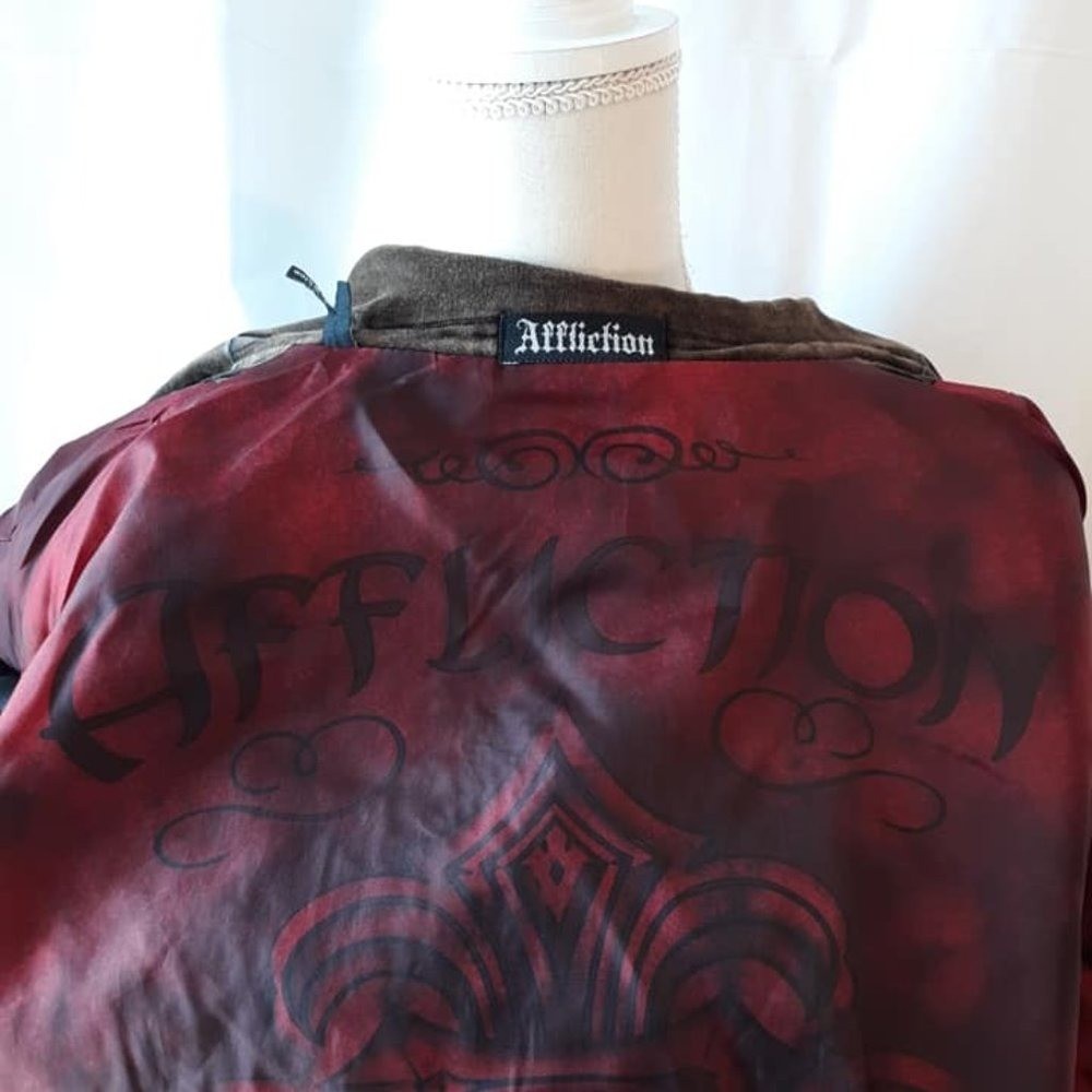 Affliction Red Label Premium Brown Velvet Cross Blazer Jacket Gothic Western L