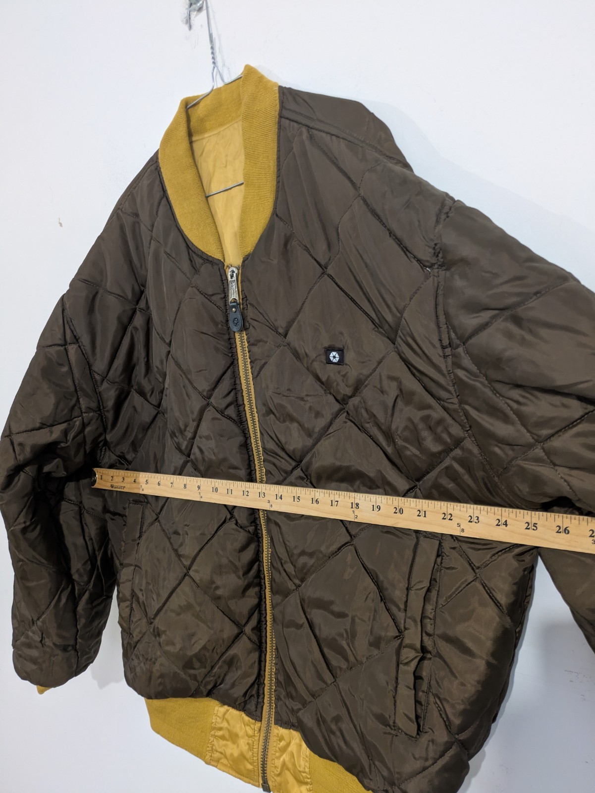 Men’s Reversible Quilted Bomber Jacket Brown/Tan Full Zip Pockets Size XL