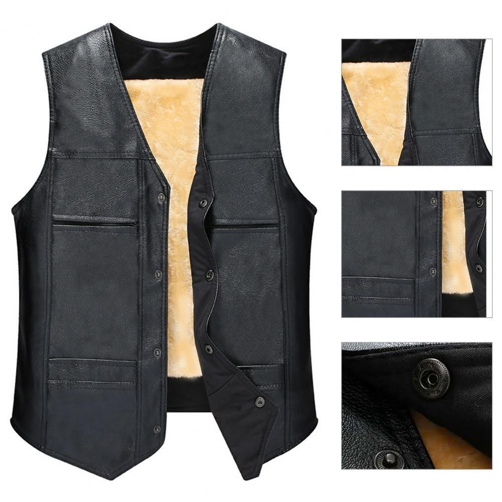 Men’s Leather Vest Motorcycle Biker Vest Concealed Carry Tactical Fleece Warm