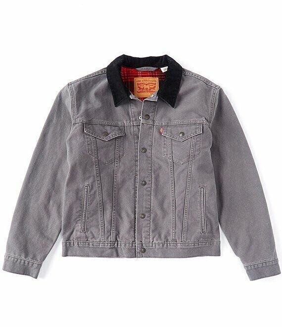 Levi’s Mens Denim Flannel Trucker Lined Charcoal Canvas Jacket 728900011