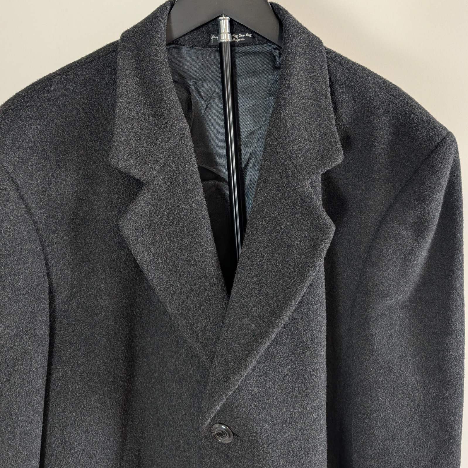 Vintage Overcoat Mens Charcoal Grey Cashmere Blend Notch Lapel Made in Bulgaria